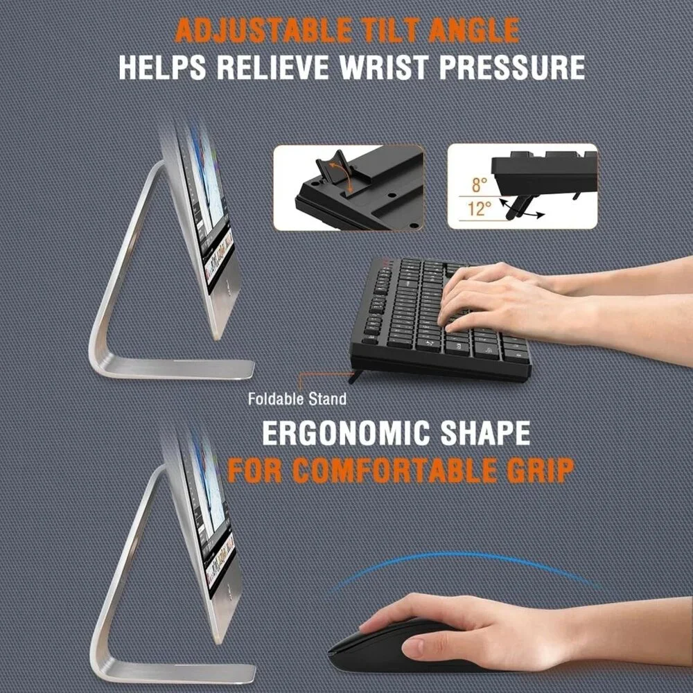 Wireless Keyboard and Mouse Combo, EDJO Silent Full Size Cordless USB Keyboard M
